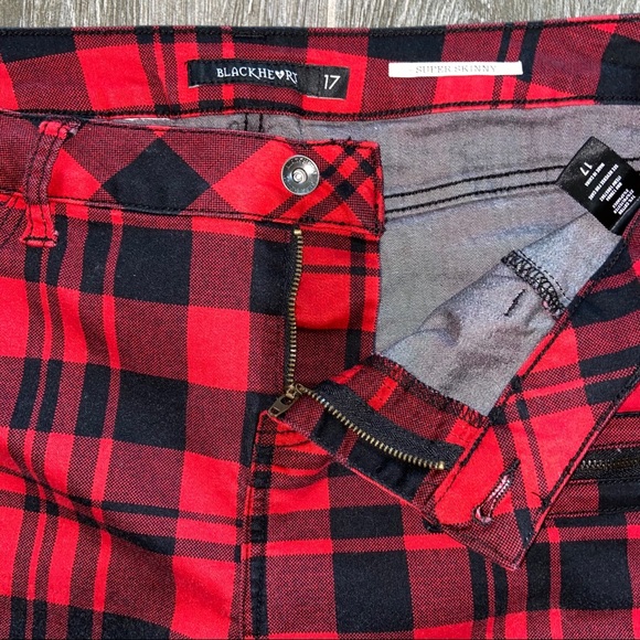 Blackheart Hot Topic Red Black Plaid Skinny Jeans - Picture 9 of 14